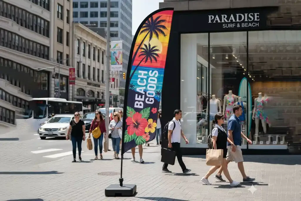 پرچم ساحلی جلوی مغازه ها